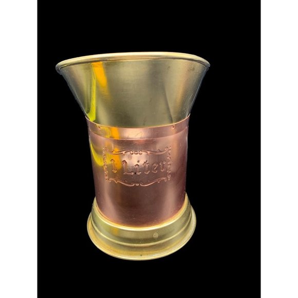 Vintage Copper & Brass 1 Liter Large Lip Applied Handle Beer Pedestal Pitcher - Picture 1 of 10